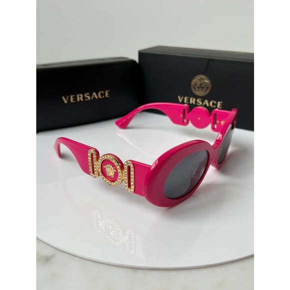 NEW Versace VE4426BU Dark Pink Crystal Logo Sunglasses - Picture 9 of 13